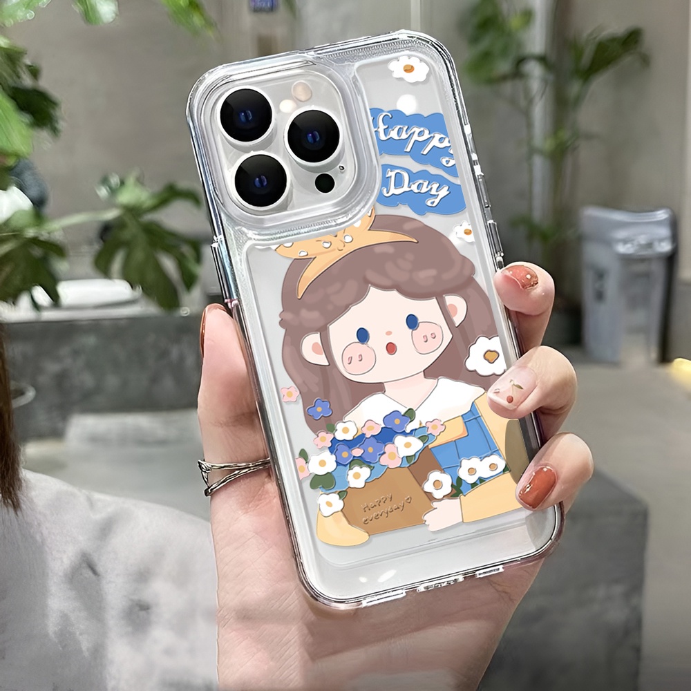 Ốp Điện Thoại Trong Suốt Hình Cô Gái Bó Hoa Cho iphone 14ProMax 14Plus 13 11 12 7Plus X XR XS Max