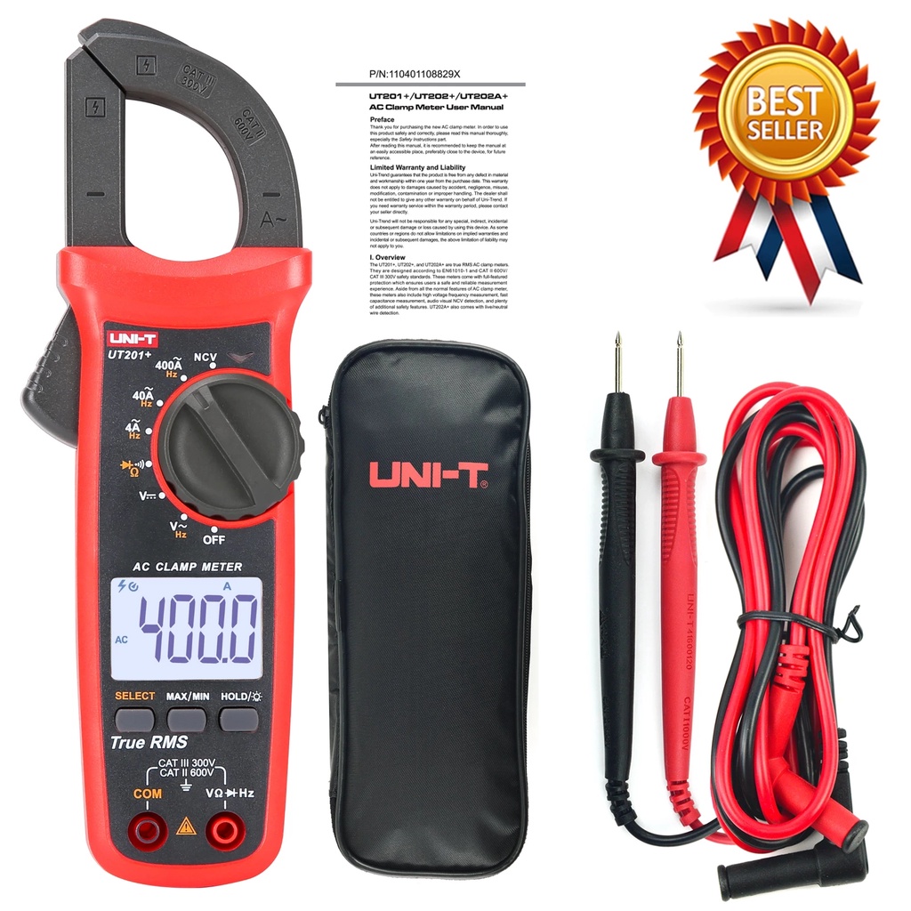 Máy đo kẹp kỹ thuật số UNI T UNI-T UT201 + Máy kiểm tra Ampe kế dòng điện AC Kẹp vạn năng Tần số điệ