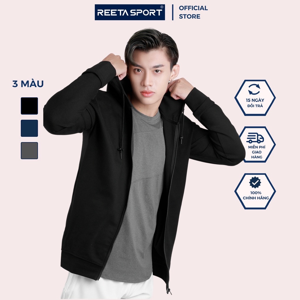 Áo khoác thể thao nam nữ unisex REETA có mũ chụp chất vải thun cao cấp dày dặn,mềm mịn.