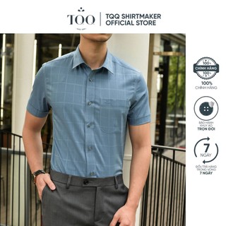 Áo sơ mi nam ngắn tay TQQ dáng Slimfit công sở K460CB vạt bằng có túi ngực chất liệu Viscose không nhăn co dãn nhẹ