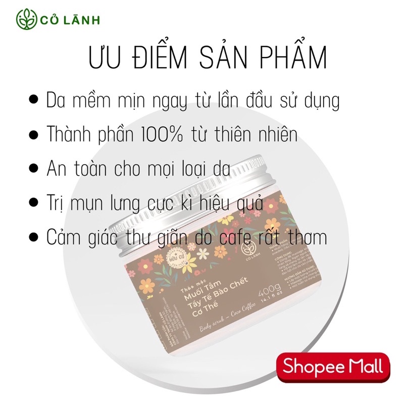 Muối tắm tẩy tế bào sáng da toàn thân thiên nhiên hữu cơ Cỏ Lành 400G