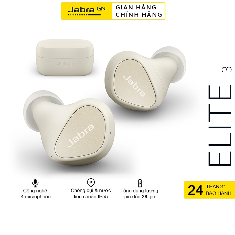 Tai Nghe Bluetooth Jabra Elite 3 Thương hiệu Đan Mạch Chống Nước IP55 Hàng Chính Hãng