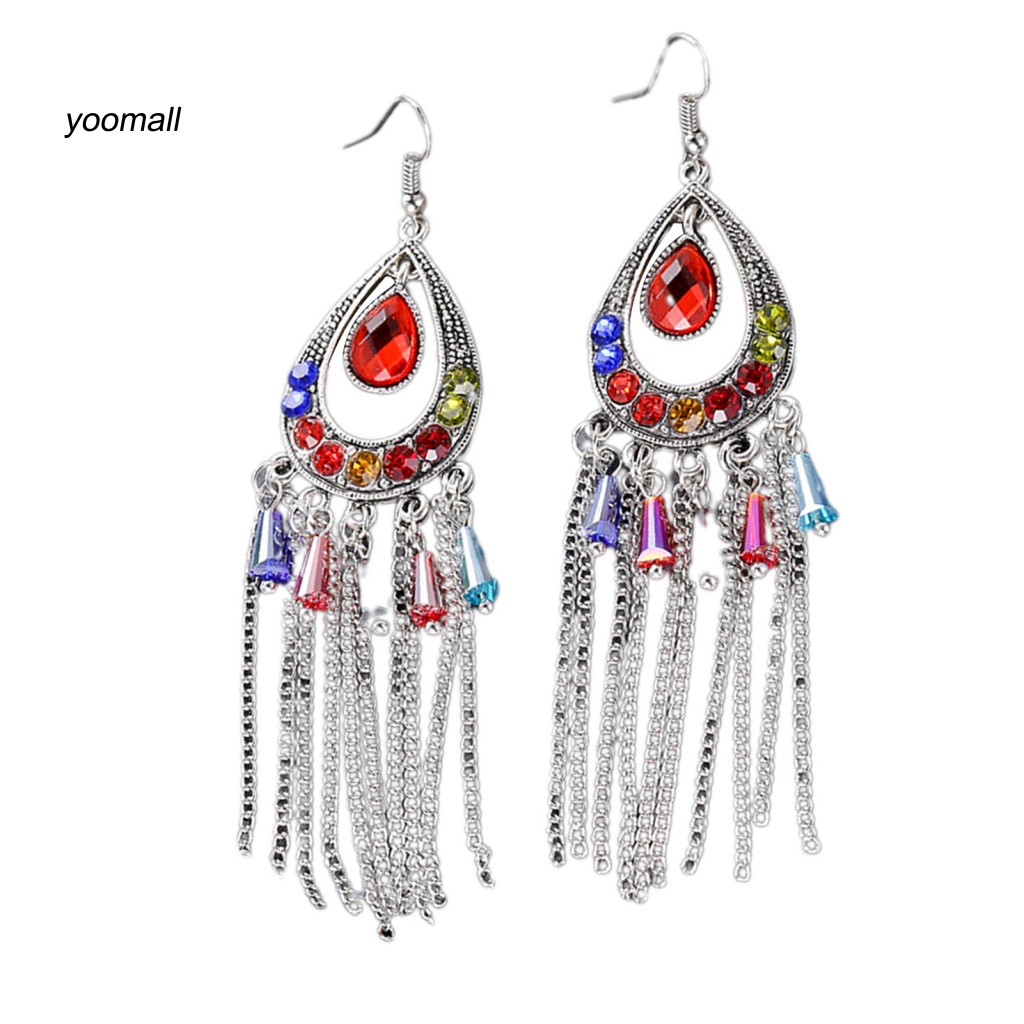 1 Đôi Bông Tai Dáng Dài Đính Đá Lấp Lánh Thời Trang