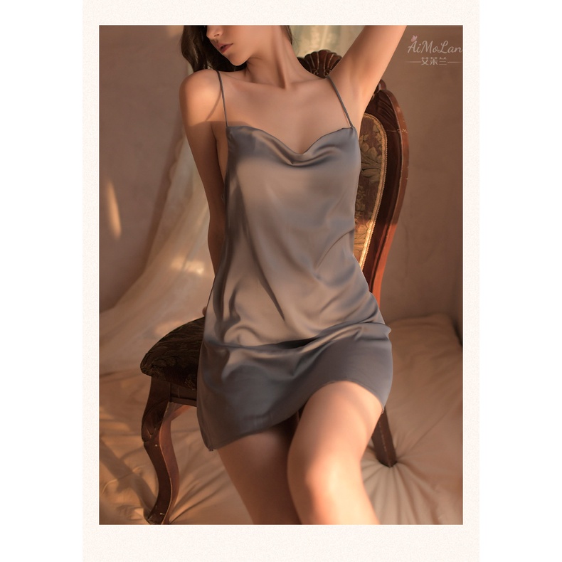 Váy ngủ lụa hai dây hở lưng mềm mịn gợi cảm kèm quần lọt khe quyến rũ 159 | BigBuy360 - bigbuy360.vn