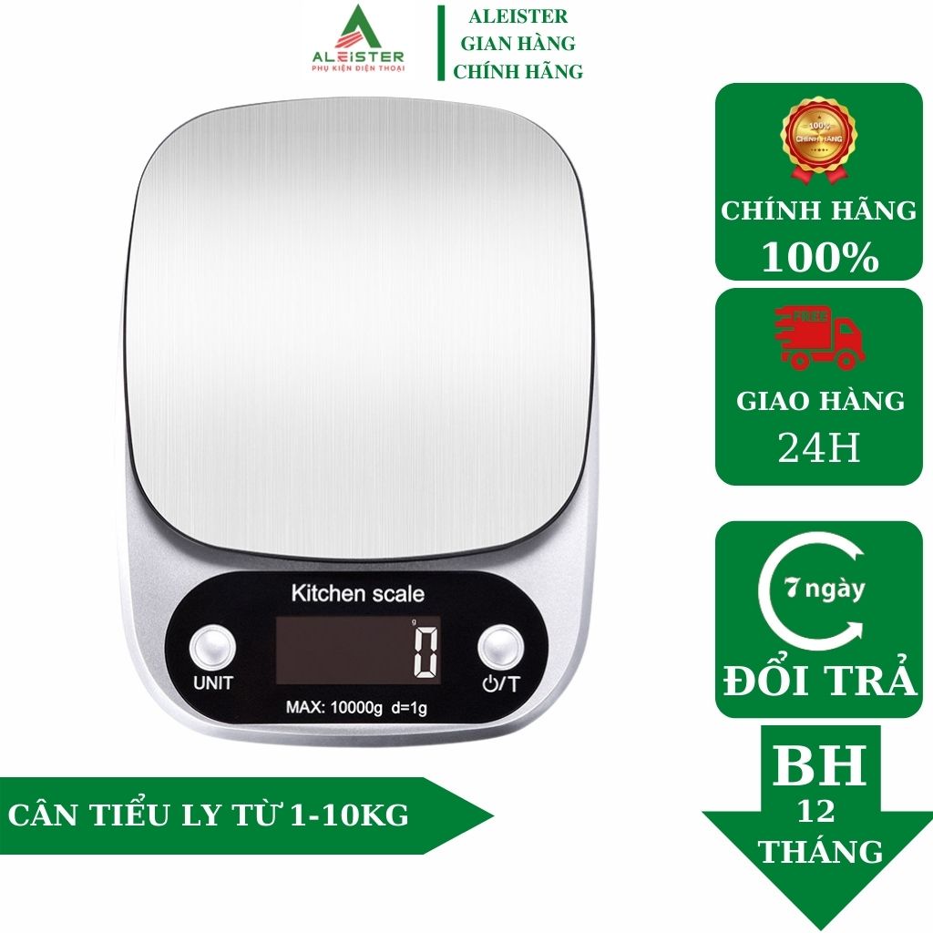 Cân tiểu ly điện tử nhà bếp mini aleister định lượng 1g - 5kg-10kg  làm bánh độ chính xác cao kèm 2 viên pin AAA