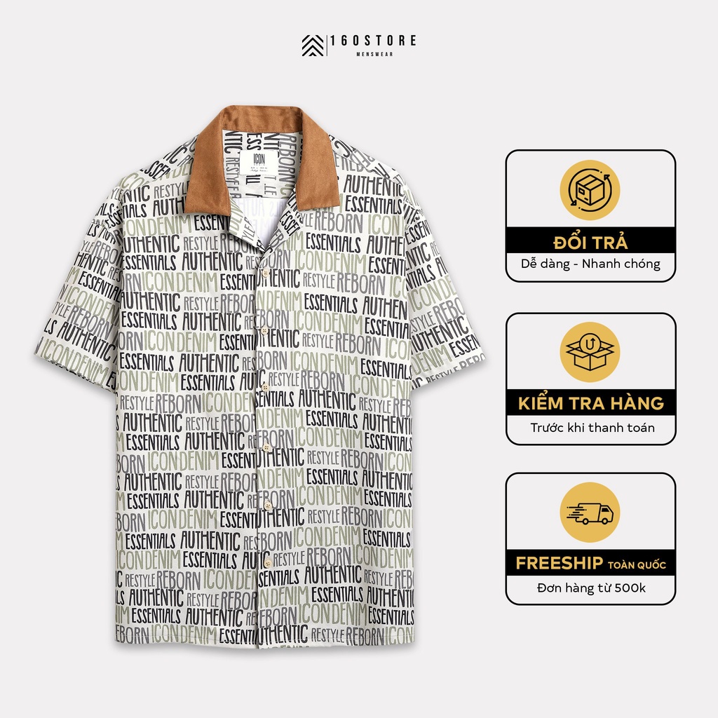 Áo Sơ Mi Nam ICDN Typo Pattern Chính Hãng 160STORE Kiểu Dáng Cổ Vest SMID0011