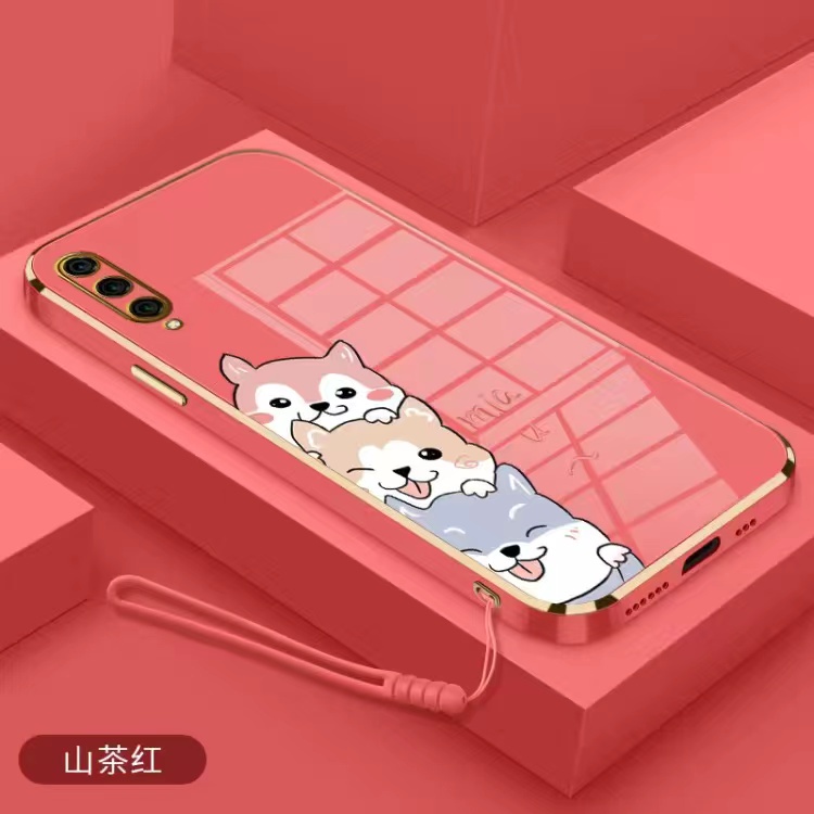 Vỏ OPPO Reno 6Z 5G A91 A92 A53 A93 4G A31 2020 Reno 4F A33 A52 Reno 3 Reno 6 4G Reno 6 5G A9 2020 A5 2020 F9 F9 Pro Cạnh thẳng 90 ° Mạ Phim hoạt hình Vỏ điện thoại Shiba Inu