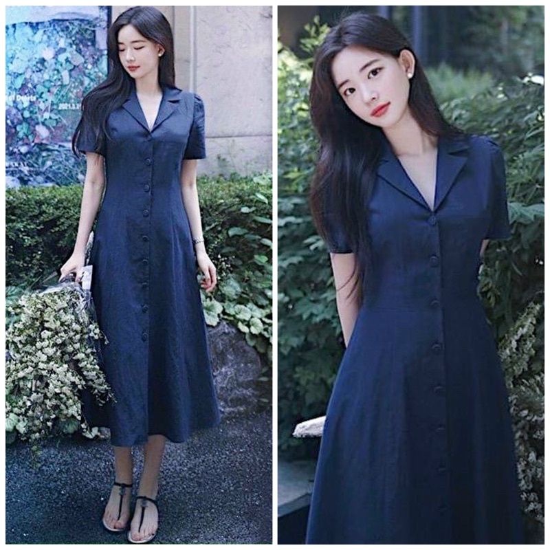 Váy xanh than z.r dáng dài cổ vest