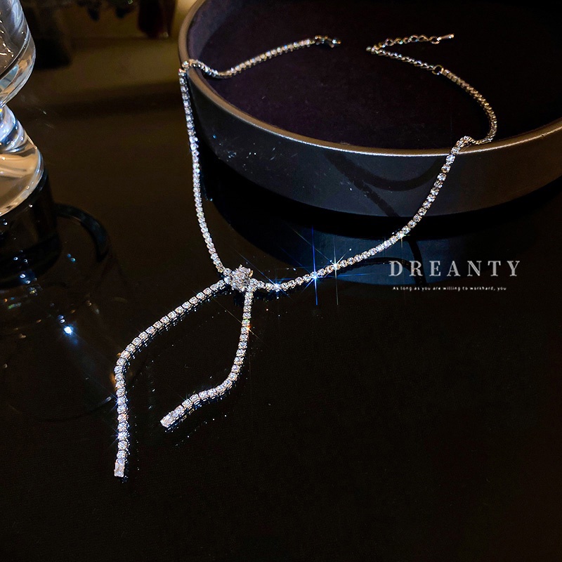 Dây Chuyền Mặt Nơ Đính Đá Zircon Phong Cách Hàn Quốc Thời Trang Cho Nữ