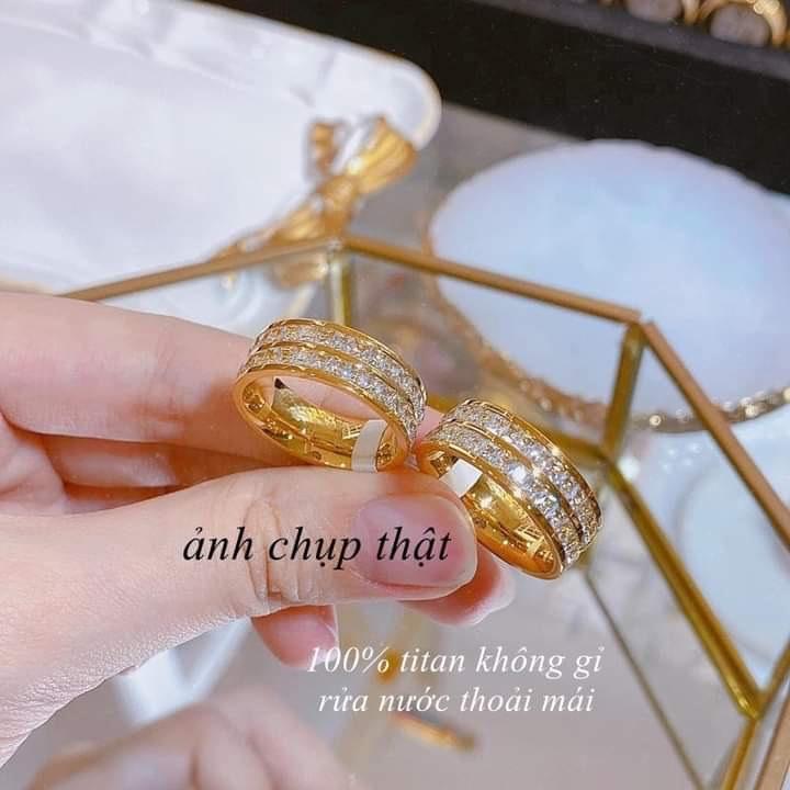Nhẫn Titan không đen gỉ 2 hàng đá xoàn đi tiệc siêu sang N21
