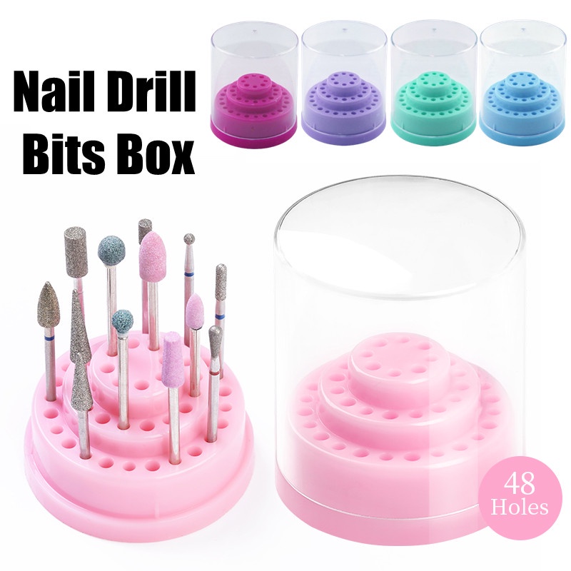 Hộp Đựng Đầu Mài Móng Tay 48 Lỗ Trong Suốt Chống Bụi Chống Ẩm