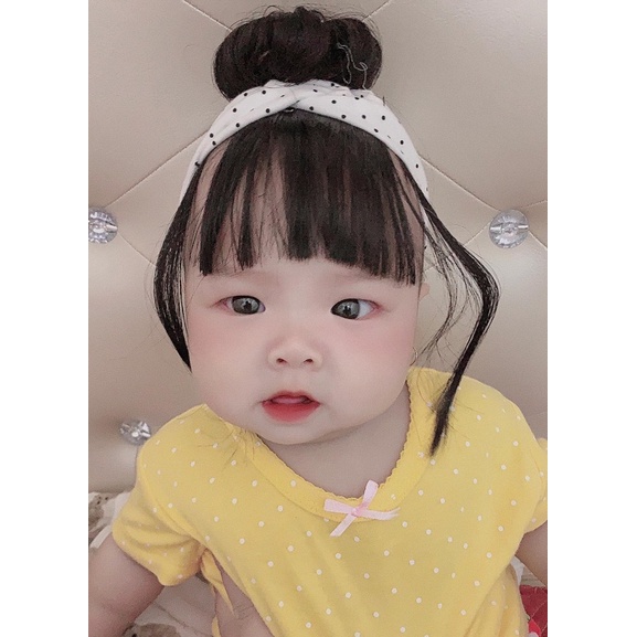 Turban tóc giả/ băng đô tóc búi 1 chỏm cho bé