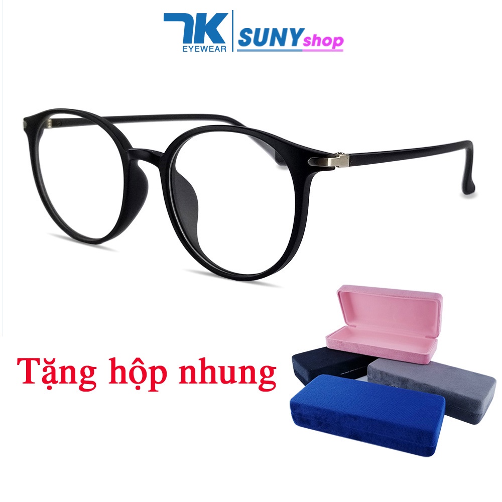 Gọng kính cận nam nữ mắt tròn nhựa màu đen, hồng, ghi xám 7K8154. Tròng giả cận 0 độ chống ánh sáng xanh, tia UV