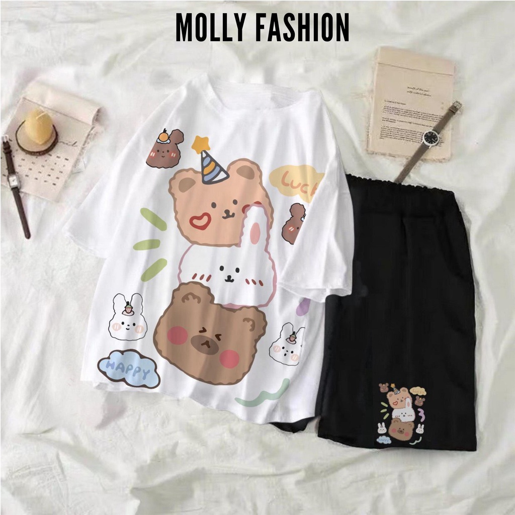 Set đồ bộ hoạt hình ❤️ Bộ mặc nhà Cartoon 3 GẤU HAPPY form rộng Freesize nam nữ Molly Fashion