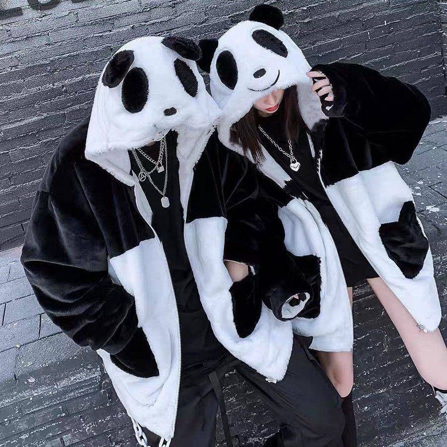 Áo Khoác Lông Cừu Dày Dặn Hình Gấu Trúc Dễ Thương Vui Nhộn