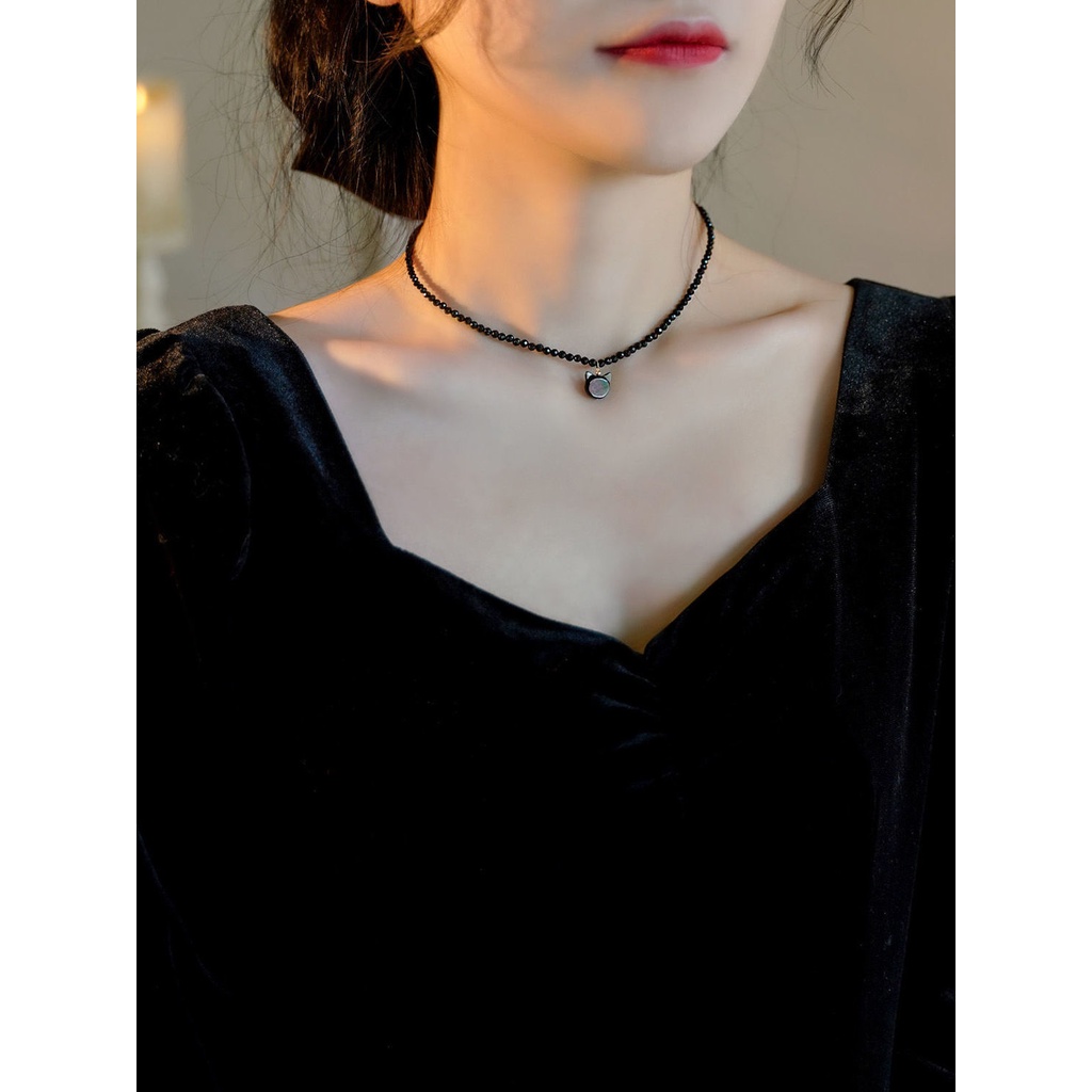 Vòng Cổ Choker Hình Mèo Trắng Đen Siêu Lấp Lánh Dễ Thương