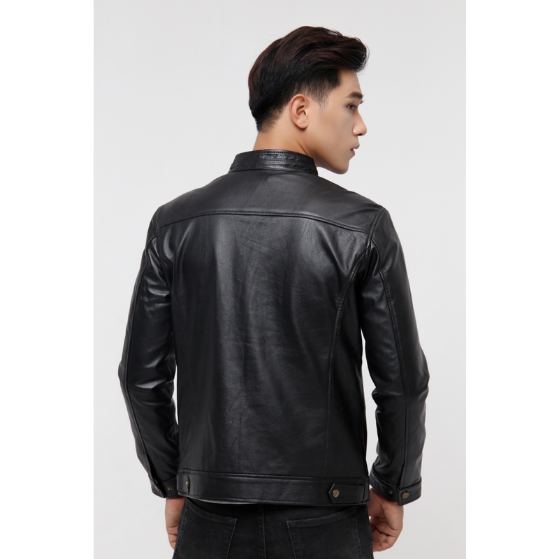 Áo da nam FTT Leather - Racer Jacket da bò trơn cổ khuy S2022 - Mã AD202B40