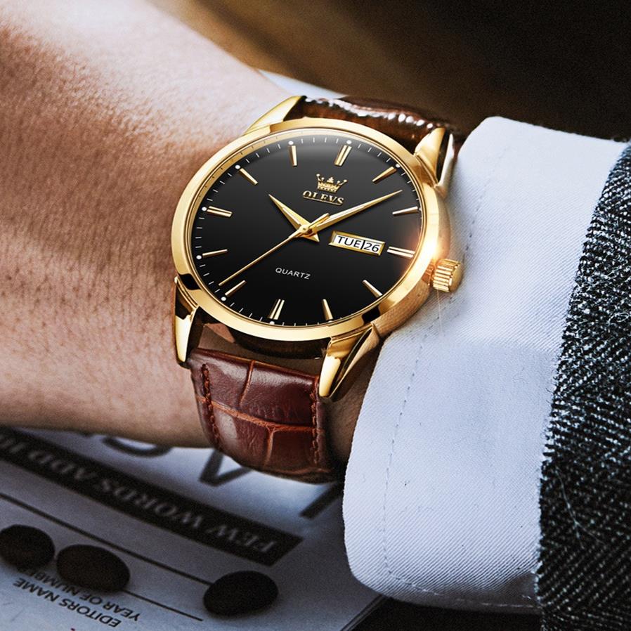 Đồng hồ nam Olevs đường kính 39mm, dây đeo da thoáng khí, hiện đại thanh lịch, chống thấm nước 30m
