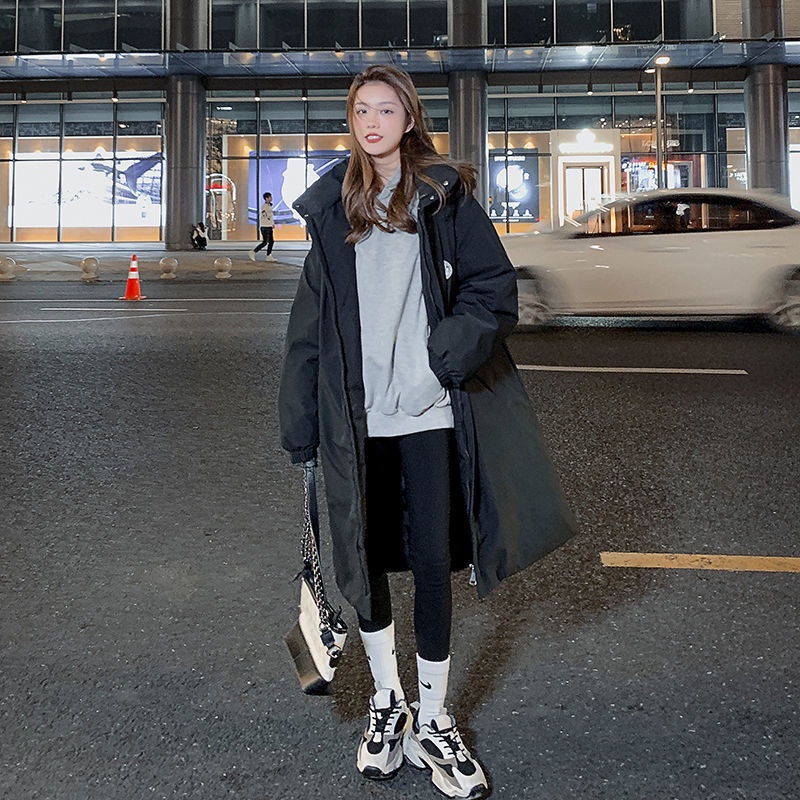[H Ng Giao ngay] Áo Khoác Đệm Cotton Dày Dài Vừa Phong Cách Hong Kong Thời Trang Mới Cho Nữ