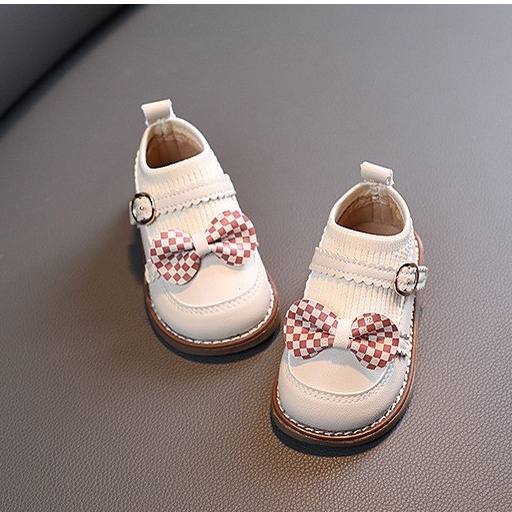 Giày búp bê đính nơ phối cổ chun xinh xắn cho bé gái sz 16-25