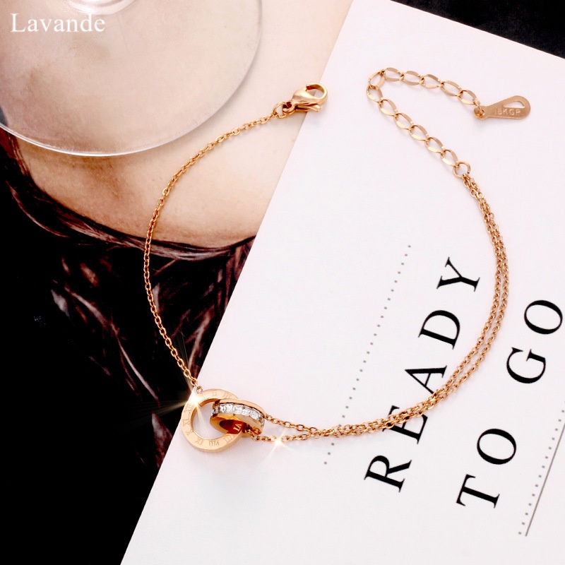 Lắc Chân Bằng Thép Titan Đính Kim Cương Giả Màu Vàng Hồng Bán Chạy Không Phai Phong Cách La Mã BCD8