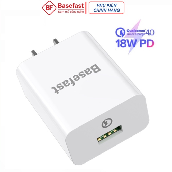Củ Sạc Nhanh Chính Hãng Basefast B18W - Cục Sạc QC 3.0 PD18w Cổng USB Cho IOS Và Android
