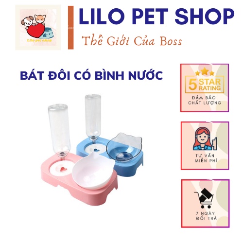 Bát đựng thức ăn cho chó mèo, khay tức ăn chó mèo có bình nước tự động