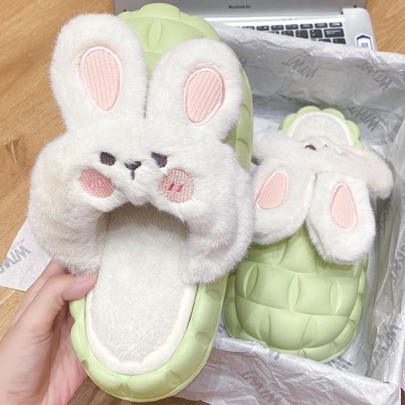 Dép Bông Đi Trong Nhà Hình Tai Thỏ Chống Nước Có Thể Tháo Rời Và Giặt Sạch Giữ Ấm Mùa Đông Cho Nữ