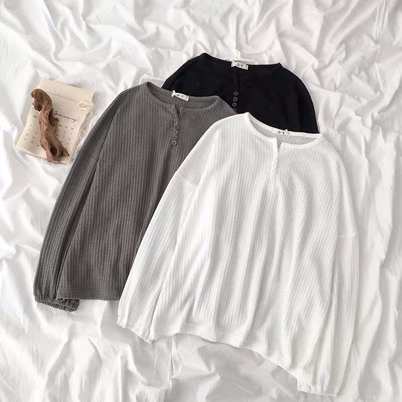 Áo thun tay bo khuy ngực,ulzzang dáng rộng chất tổ ong 3 màu from to dưới 62kg-Minxy shop