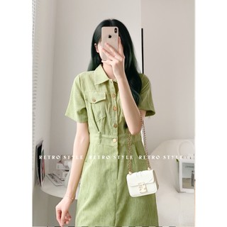 Váy nhung sơ mi thắt eo mã V61