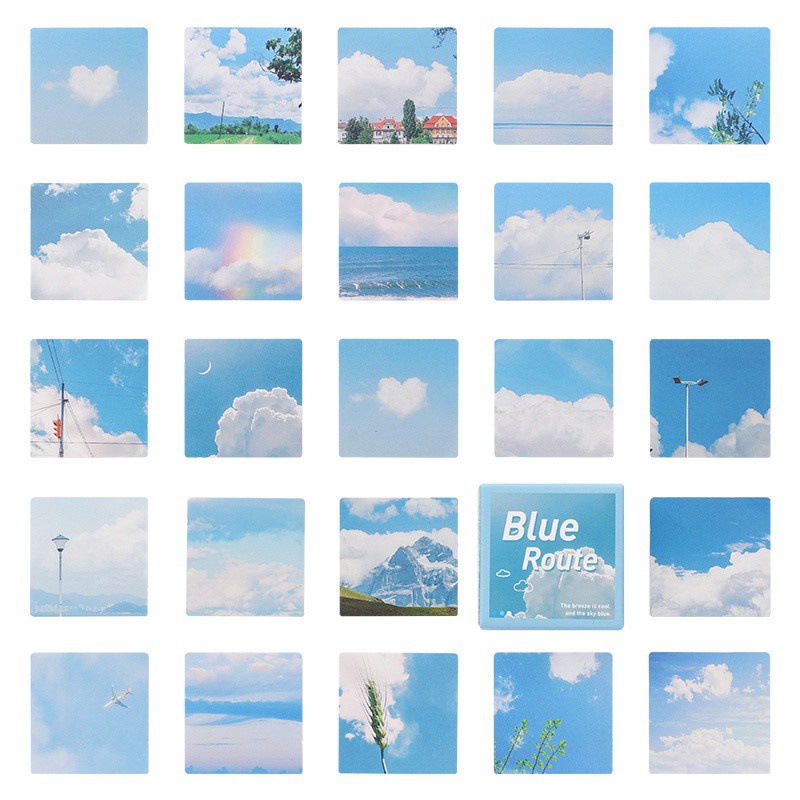 Hộp 45 sticker hình dán chủ đề bầu trời xanh Blue Sky