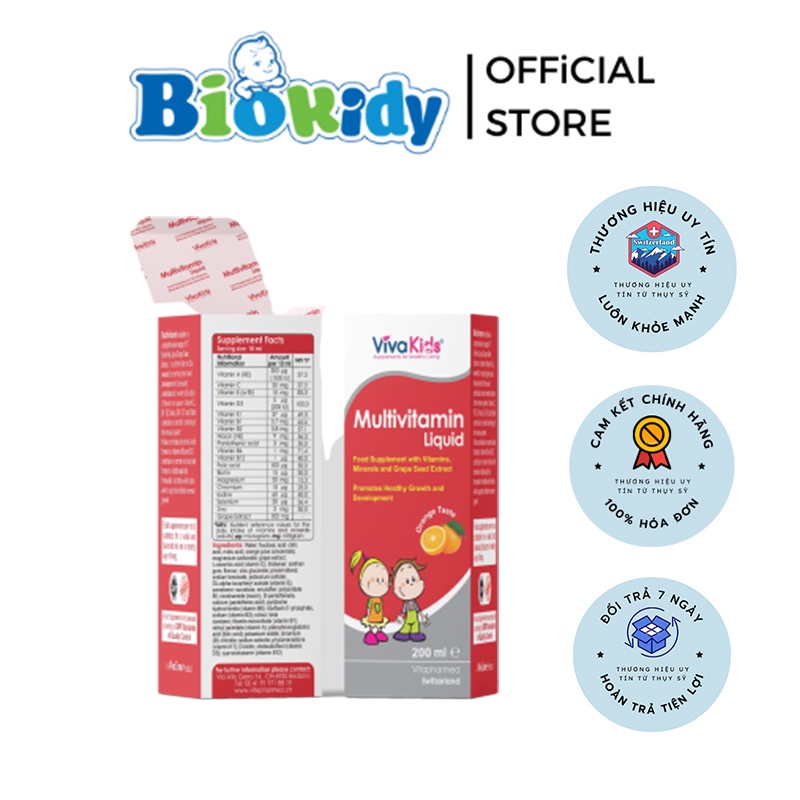Dung Dịch Bổ Sung Các Vitamin Và Khoáng Chất Giúp Tăng Cường Sức Khoẻ Cho Trẻ VivaKids Multivitamin Liquid 200ml M0024