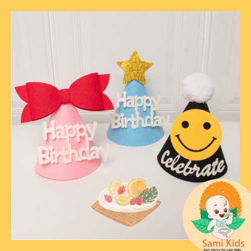 Mũ đội sinh nhật cho bé chất dạ handmade, nón Happy Birthday cho bé trai bé gái SAMIKIDS