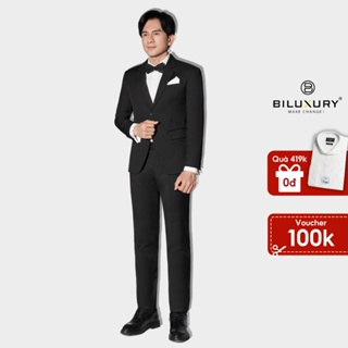 Bộ com lê vest cưới suit nam Biluxury cao cấp một nút chuẩn form tặng kèm