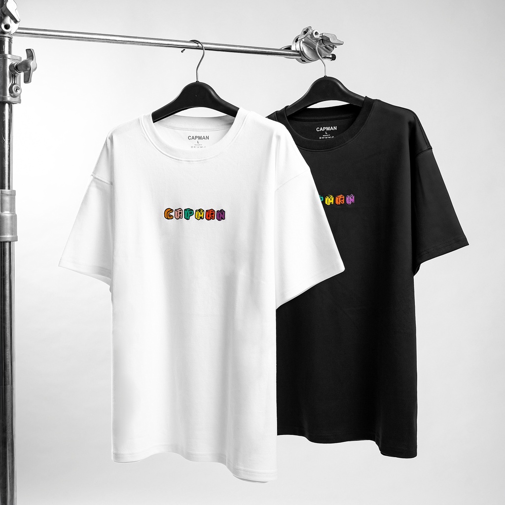 Áo thun unisex phom rộng Thêu chữ CAPMAN chính hãng dành cho nam nữ