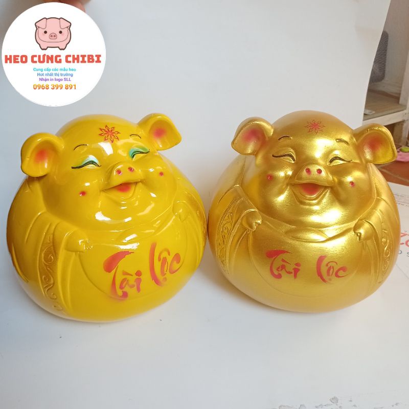 Lợn đất Heo đất tiết kiệm Tài lộc size to Màu vàng ánh kim sang trọng. Lợn ông địa