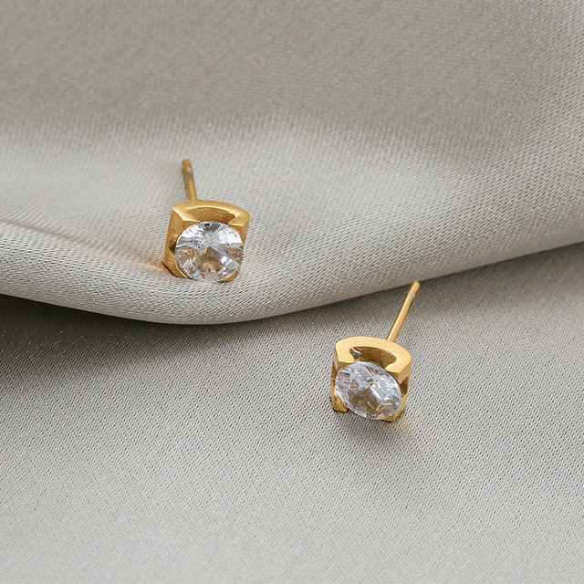Khuyên Tai Thép Titan Đính Đá Zircon Đơn Giản Thời Trang Phong Cách Hàn Quốc Cho Nữ ZFVX