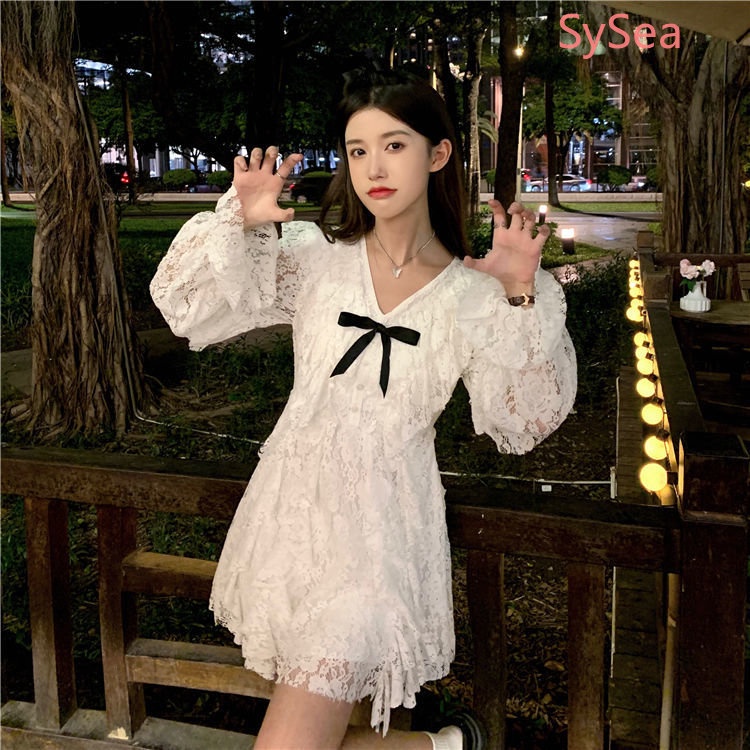 Đầm Cổ Chữ V Phối Ren Quyến Rũ Thời Trang Mùa Hè Theo Phong Cách Pháp Cho Nữ