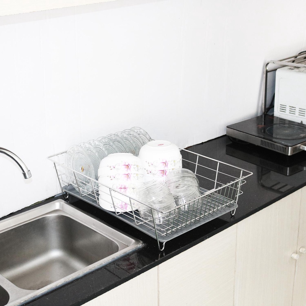 Khay, rổ úp chén dĩa inox 304 GODA có tấm lót hứng nước tiện dụng