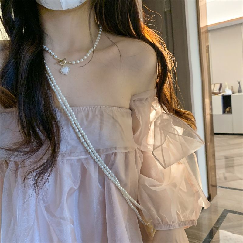 Váy babydoll Đầm Công Chúa Dáng Dài Phối Lưới Màu Hồng Thời Trang Mùa Hè 2022 Mới Phong Cách Pháp Cho Nữ