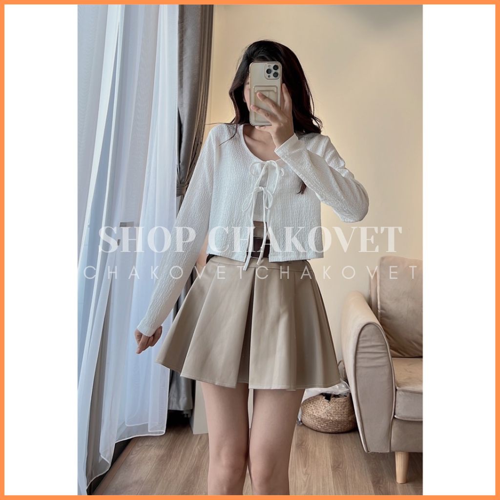 Set áo Cardigan dài tay nữ kèm áo 2 dây cao cấp S8456 Bộ đồ nữ áo khoác dáng ngắn cách điệu cột dây Mix Croptop xinh xắn