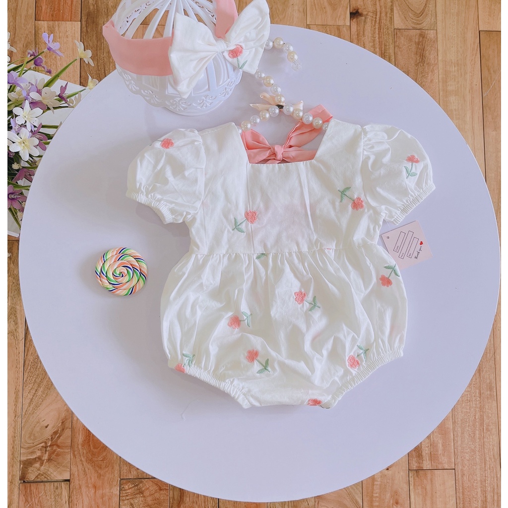 Body trắng thêu hoa hồng cam 🍓 🍓Như Ý House- mặc sinh Nhật- thôi nôi quà tặng, đi chơi- body bé gái
