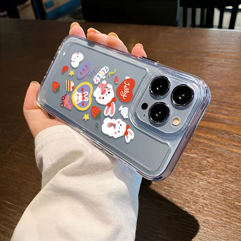 Ốp Điện Thoại Trong Suốt In Hình Thỏ Dâu Cho iphone 14ProMax 14Plus 13 11 12 7Plus X XR XS Max 8 7