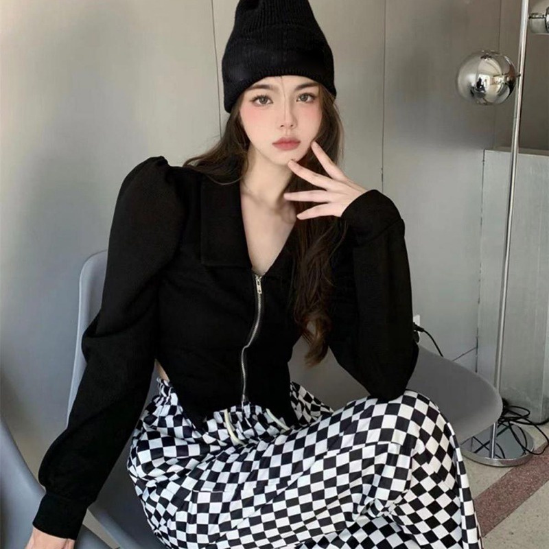 Áo Khoác Khóa Kéo Tay Dài Màu Sắc Thời Trang Dành Cho Nữ