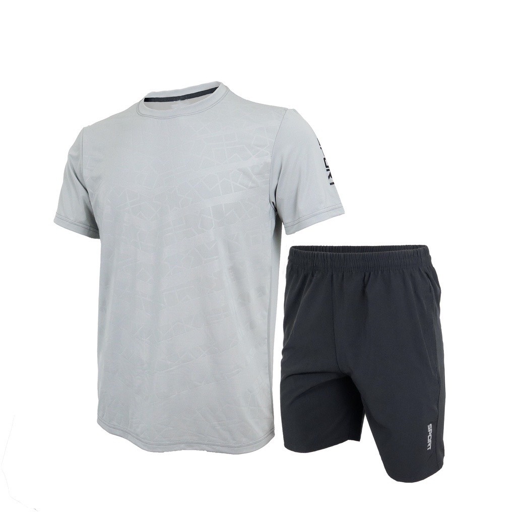 Bộ thể thao nam thun lạnh Sport, bộ thun nam mặc mát co giãn thấm mồ hôi ép vân 3D New22 RunT- Xanh than