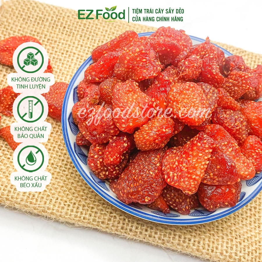 500G Dâu Tây Sấy Dẻo Không Đường EZFOOD - Dâu Tây Sấy Ăn Vặt Dinh Dưỡng, Giảm Cân, Chống Nghén Cho Bà Bầu