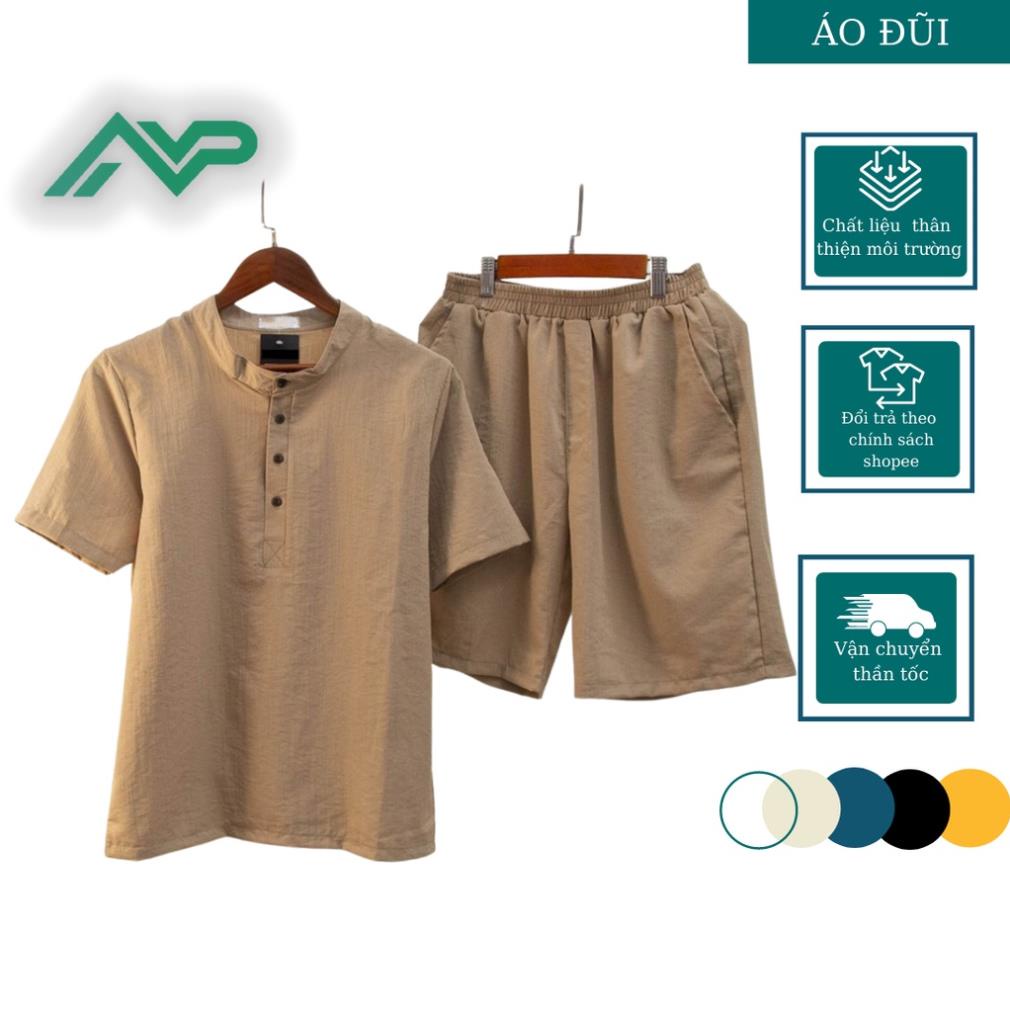 Bộ đũi nam NPV cộc tay cổ tàu, bộ quần áo đũi mặc nhà 5 màu cao cấp *