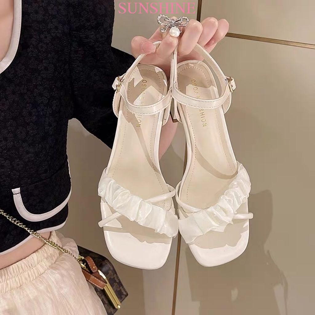 Giày cao gót nữ đế vuông, sandal cao gót nữ đế 5p tiểu thư trang nhã Sunshine_Store A006