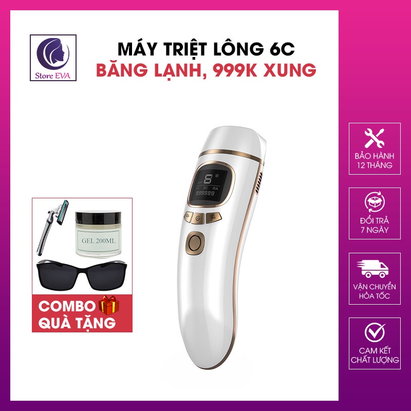 Máy Triệt Lông Vĩnh Viễn 6 Cấp Băng Lạnh, Trẻ Hoá Da, Giảm Mụn An Toàn, Hiệu Quả BH 12 Tháng