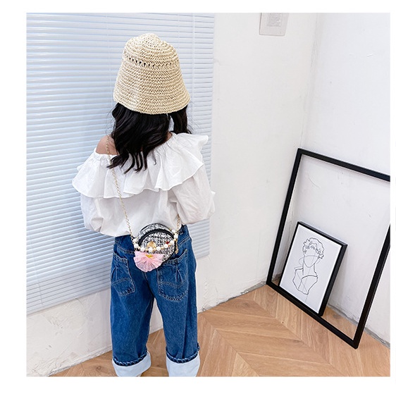 Bololo Túi Đeo Chéo Hình Tròn Nhỏ Đính Ngọc Trai Dễ Thương Phong Cách Hàn Quốc Cho Bé Gái